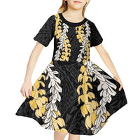 Puakenikeni and Maile Lei Kid Short Sleeve Dress Black Double Strand Lei