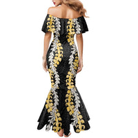 Puakenikeni and Maile Lei Mermaid Dress Black Double Strand Lei