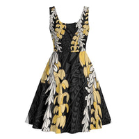 Puakenikeni and Maile Lei Midi Dress Black Double Strand Lei LT9 - Polynesian Pride