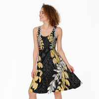 Puakenikeni and Maile Lei Midi Dress Black Double Strand Lei LT9 - Polynesian Pride