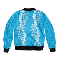 Puakenikeni and Maile Lei Bomber Jacket Blue Double Strand Lei