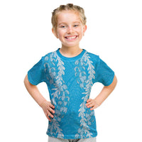 Puakenikeni and Maile Lei Kid T Shirt Blue Double Strand Lei