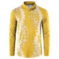 Puakenikeni and Maile Lei Button Sweatshirt Gold Double Strand Lei