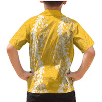 Puakenikeni and Maile Lei Family Matching Mermaid Dress and Hawaiian Shirt Gold Double Strand Lei LT9 - Polynesian Pride