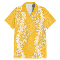 Puakenikeni and Maile Lei Family Matching Mermaid Dress and Hawaiian Shirt Gold Double Strand Lei LT9 Dad's Shirt - Short Sleeve Gold - Polynesian Pride