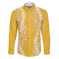 Puakenikeni and Maile Lei Family Matching Mermaid Dress and Hawaiian Shirt Gold Double Strand Lei LT9 Dad's Shirt - Long Sleeve Gold - Polynesian Pride