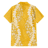 Puakenikeni and Maile Lei Family Matching Off The Shoulder Long Sleeve Dress and Hawaiian Shirt Gold Double Strand Lei LT9 - Polynesian Pride