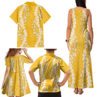 Puakenikeni and Maile Lei Family Matching Tank Maxi Dress and Hawaiian Shirt Gold Double Strand Lei LT9 - Polynesian Pride