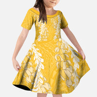 Puakenikeni and Maile Lei Kid Short Sleeve Dress Gold Double Strand Lei