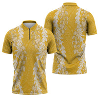 Puakenikeni and Maile Lei Zipper Polo Shirt Gold Double Strand Lei - Polynesian Pride