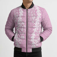 Puakenikeni and Maile Lei Bomber Puffer Jacket Pink Double Strand Lei - Polynesian Pride