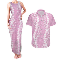 Puakenikeni and Maile Lei Couples Matching Tank Maxi Dress and Hawaiian Shirt Pink Double Strand Lei