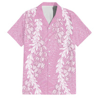 Puakenikeni and Maile Lei Family Matching Off The Shoulder Long Sleeve Dress and Hawaiian Shirt Pink Double Strand Lei LT9 Dad's Shirt - Short Sleeve Pink - Polynesian Pride