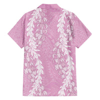 Puakenikeni and Maile Lei Family Matching Off The Shoulder Long Sleeve Dress and Hawaiian Shirt Pink Double Strand Lei LT9 - Polynesian Pride
