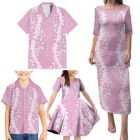 Puakenikeni and Maile Lei Family Matching Puletasi and Hawaiian Shirt Pink Double Strand Lei LT9 - Polynesian Pride