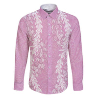 Puakenikeni and Maile Lei Family Matching Puletasi and Hawaiian Shirt Pink Double Strand Lei LT9 Dad's Shirt - Long Sleeve Pink - Polynesian Pride