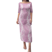Puakenikeni and Maile Lei Family Matching Puletasi and Hawaiian Shirt Pink Double Strand Lei LT9 Mom's Dress Pink - Polynesian Pride
