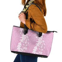 Puakenikeni and Maile Lei Leather Tote Bag Pink Double Strand Lei LT9 Pink - Polynesian Pride