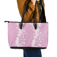 Puakenikeni and Maile Lei Leather Tote Bag Pink Double Strand Lei LT9 - Polynesian Pride