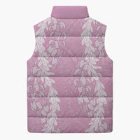 Puakenikeni and Maile Lei Sleeveless Puffer Jacket Pink Double Strand Lei - Polynesian Pride