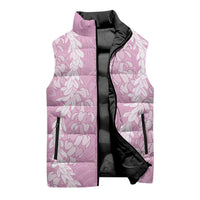 Puakenikeni and Maile Lei Sleeveless Puffer Jacket Pink Double Strand Lei - Polynesian Pride