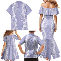 Puakenikeni and Maile Lei Family Matching Mermaid Dress and Hawaiian Shirt Purple Double Strand Lei LT9 - Polynesian Pride