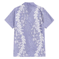 Puakenikeni and Maile Lei Family Matching Off The Shoulder Long Sleeve Dress and Hawaiian Shirt Purple Double Strand Lei LT9 - Polynesian Pride