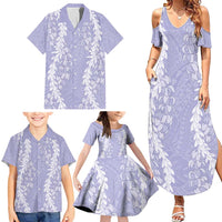 Puakenikeni and Maile Lei Family Matching Summer Maxi Dress and Hawaiian Shirt Purple Double Strand Lei LT9 - Polynesian Pride