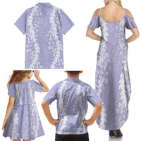 Puakenikeni and Maile Lei Family Matching Summer Maxi Dress and Hawaiian Shirt Purple Double Strand Lei LT9 - Polynesian Pride