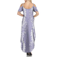 Puakenikeni and Maile Lei Family Matching Summer Maxi Dress and Hawaiian Shirt Purple Double Strand Lei LT9 - Polynesian Pride