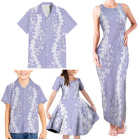 Puakenikeni and Maile Lei Family Matching Tank Maxi Dress and Hawaiian Shirt Purple Double Strand Lei LT9 - Polynesian Pride