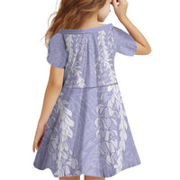 Puakenikeni and Maile Lei Kid Short Sleeve Dress Purple Double Strand Lei