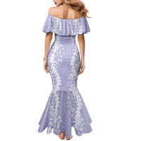 Puakenikeni and Maile Lei Mermaid Dress Purple Double Strand Lei