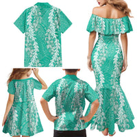 Puakenikeni and Maile Lei Family Matching Mermaid Dress and Hawaiian Shirt Sage Green Double Strand Lei LT9 - Polynesian Pride