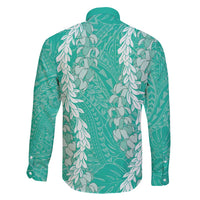 Puakenikeni and Maile Lei Family Matching Mermaid Dress and Hawaiian Shirt Sage Green Double Strand Lei LT9 - Polynesian Pride