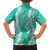 Puakenikeni and Maile Lei Family Matching Tank Maxi Dress and Hawaiian Shirt Sage Green Double Strand Lei LT9 - Polynesian Pride
