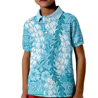 Blue Puakenikeni and Maile Lei Kid Polo Shirt Hawaiian Style Tribal Tapa Double Strand Lei LT9 Kid Blue - Polynesian Pride