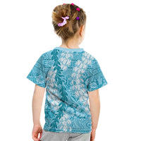 Blue Puakenikeni and Maile Lei Kid T Shirt Hawaiian Style Tribal Tapa Double Strand Lei