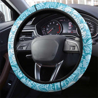 Blue Puakenikeni and Maile Lei Steering Wheel Cover Hawaiian Style Tribal Tapa Double Strand Lei
