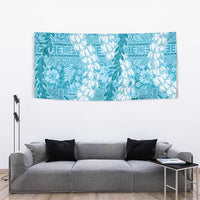 Blue Puakenikeni and Maile Lei Tapestry Hawaiian Style Tribal Tapa Double Strand Lei