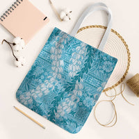 Blue Puakenikeni and Maile Lei Tote Bag Hawaiian Style Tribal Tapa Double Strand Lei - Polynesian Pride