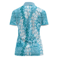 Blue Puakenikeni and Maile Lei Women Polo Shirt Hawaiian Style Tribal Tapa Double Strand Lei LT9 - Polynesian Pride