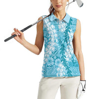 Blue Puakenikeni and Maile Lei Women Sleeveless Polo Shirt Hawaiian Style Tribal Tapa Double Strand Lei LT9 - Polynesian Pride