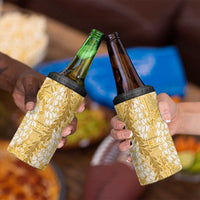 Gold Puakenikeni and Maile Lei 4 in 1 Can Cooler Tumbler Hawaiian Style Tribal Tapa Double Strand Lei LT9 - Polynesian Pride