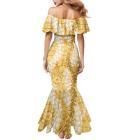 Gold Puakenikeni and Maile Lei Family Matching Mermaid Dress and Hawaiian Shirt Hawaiian Style Tribal Tapa Double Strand Lei