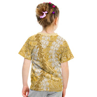 Gold Puakenikeni and Maile Lei Kid T Shirt Hawaiian Style Tribal Tapa Double Strand Lei