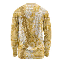 Gold Puakenikeni and Maile Lei Long Sleeve Shirt Hawaiian Style Tribal Tapa Double Strand Lei LT9 - Polynesian Pride