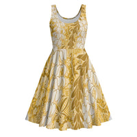 Gold Puakenikeni and Maile Lei Midi Dress Hawaiian Style Tribal Tapa Double Strand Lei LT9 Gold - Polynesian Pride