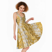 Gold Puakenikeni and Maile Lei Midi Dress Hawaiian Style Tribal Tapa Double Strand Lei LT9 - Polynesian Pride