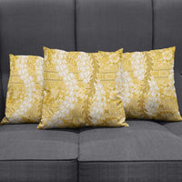 Gold Puakenikeni and Maile Lei Pillow Cover Hawaiian Style Tribal Tapa Double Strand Lei - Polynesian Pride